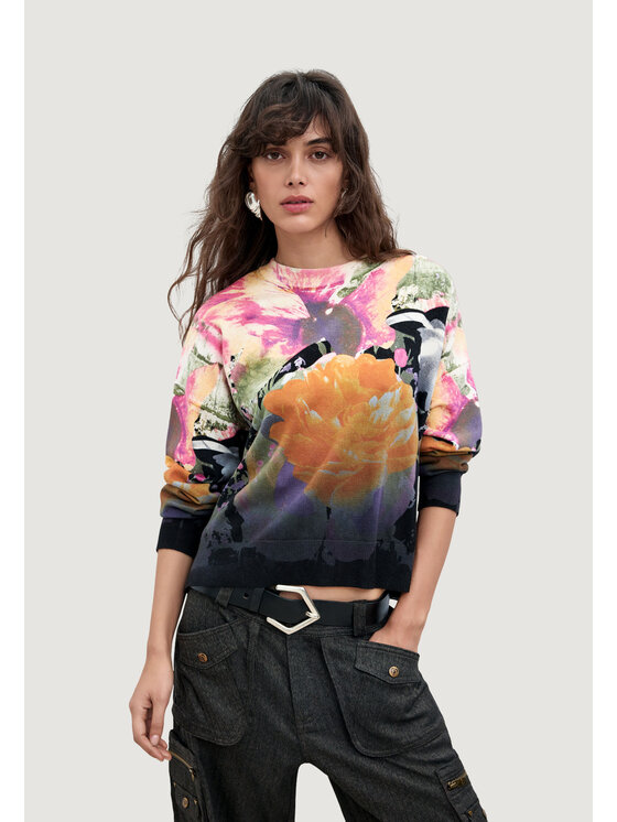 Desigual Desigual Πουλόβερ JERS_ROSE DEGRADE_LACROIX Μαύρο Casual Fit