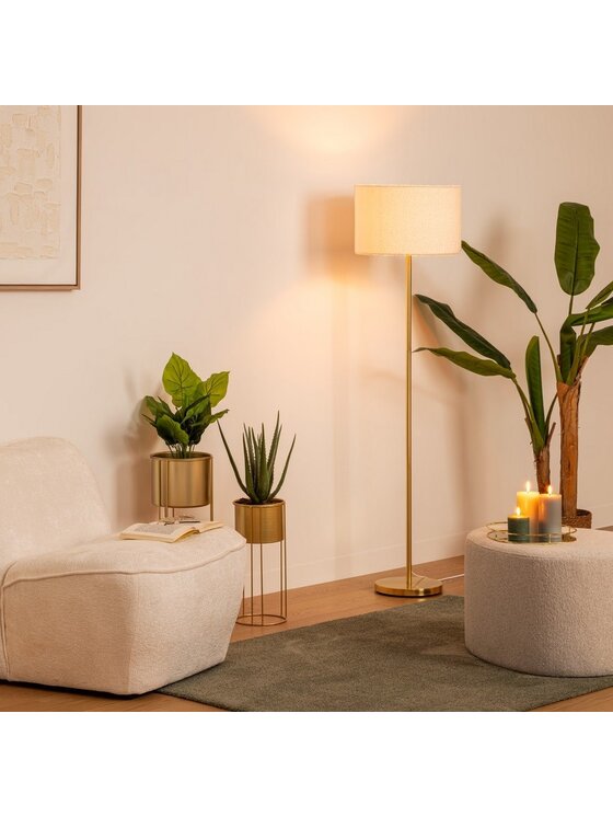 MIAhome MIAhome Lampa podłogowa złota z kloszem bouclé 150 cm Złoty
