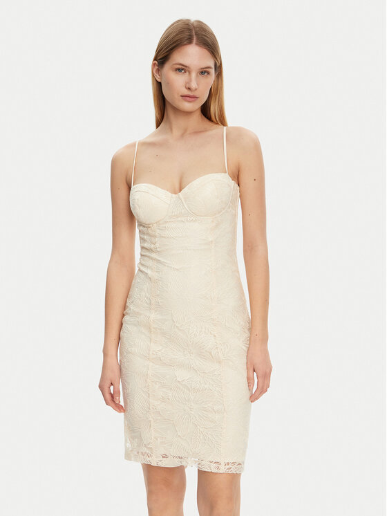Guess Guess Kokteilinė suknelė W5GK0N KCVJ0 Smėlio Regular Fit