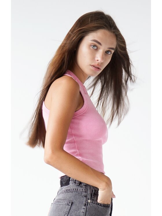 MissDenim MissDenim Top Washed Tank Top Różowy Basic Fit