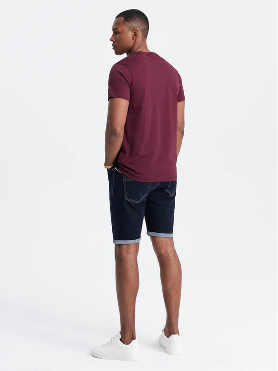 Ombre Ombre T-Shirt OM-TSCT-0174 Bordowy Regular Fit