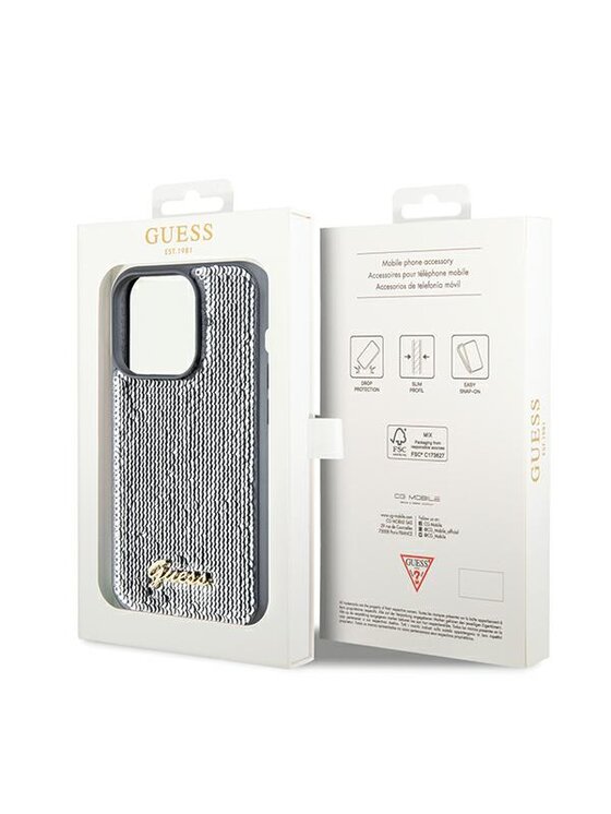Guess Guess Etui na telefon iPhone 14 Pro Srebrny