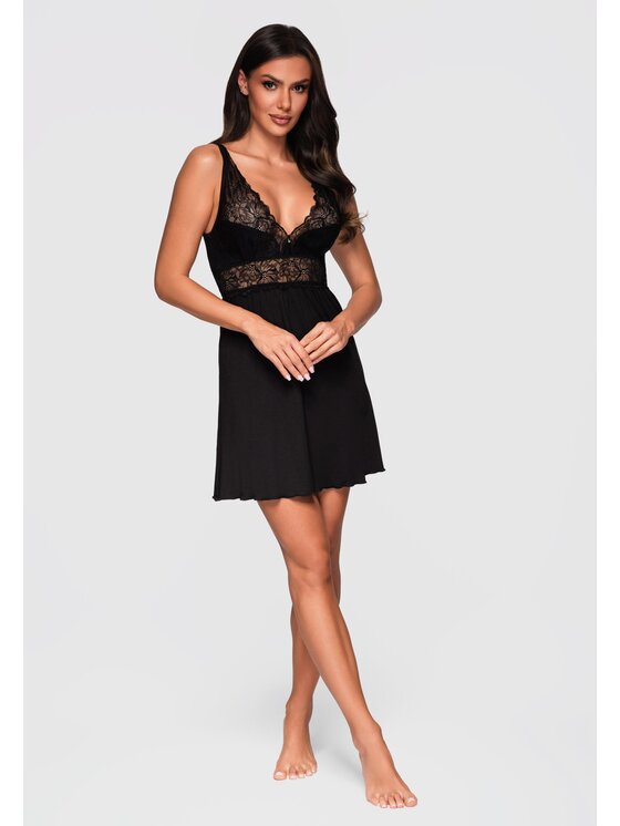 Ombre Ombre Koszula nocna LW-NWNG-0106 Czarny Regular Fit