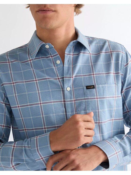 Wrangler Wrangler Koszula 1 PKT SHIRT Niebieski Regular Fit