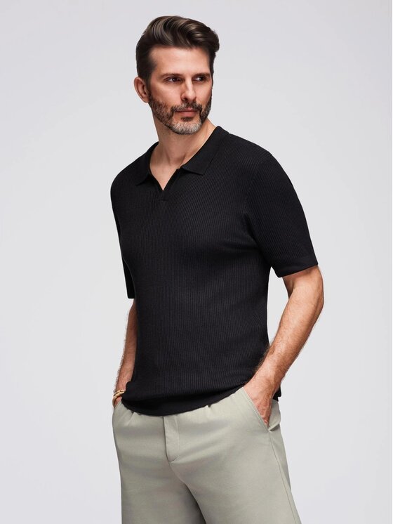 Ombre Ombre Polo OM-POSS-0160 Czarny Regular Fit