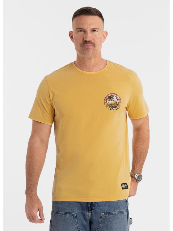 PITBULL PITBULL T-Shirt Koszulka męska Denim Washed OCEANSIDE L Żółty Regular Fit