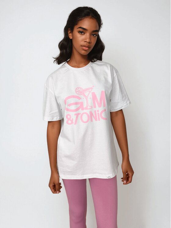 BeShaped BeShaped T-Shirt Gym & Tonic Biały Oversize
