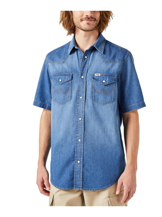 Wrangler Wrangler Koszula jeansowa SS WESTERN SHIRT Niebieski Regular Fit