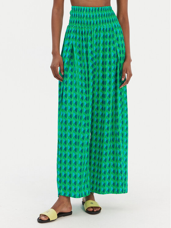 Seafolly Pantaloni din material Sorrento 55573-PA Verde Wide Leg