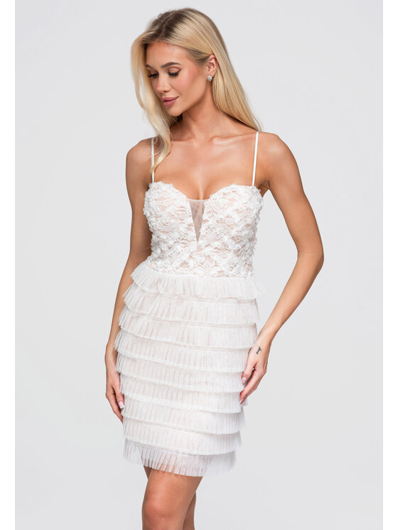 Ombre Ombre Sukienka wieczorowa LA-OM-DLR384 Biały Slim Fit