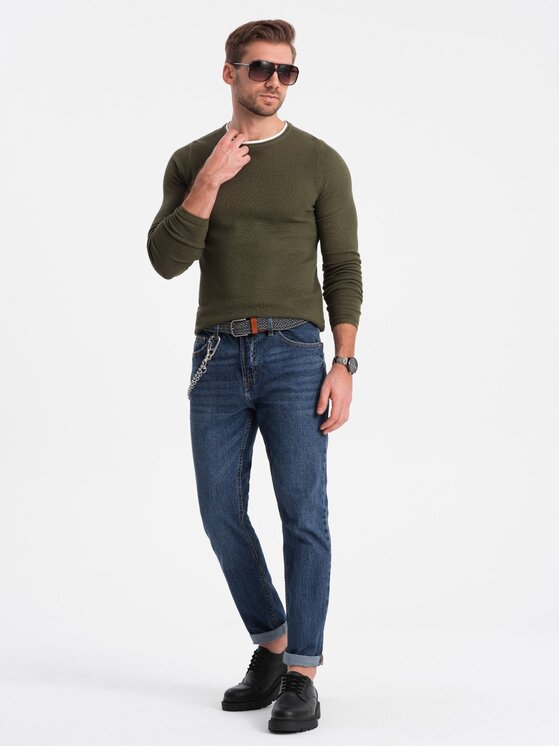 Ombre Ombre Svetr OM-SWSW-0103 Zelená Classic Fit
