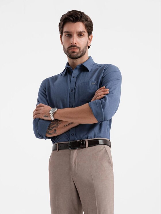 Ombre Ombre Košile OM-SHCS-0147 Modrá Regular Fit