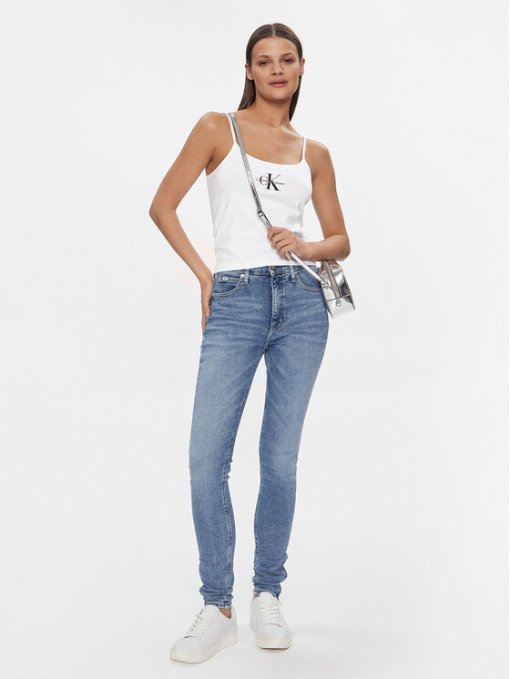 Calvin Klein Jeans Calvin Klein Jeans Felső Monologo J20J223105 Fehér Slim Fit