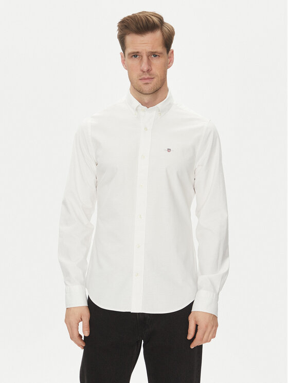 Męska Koszula Gant, Rozmiar L, Biała, Slim Oxford Stretch 3230115