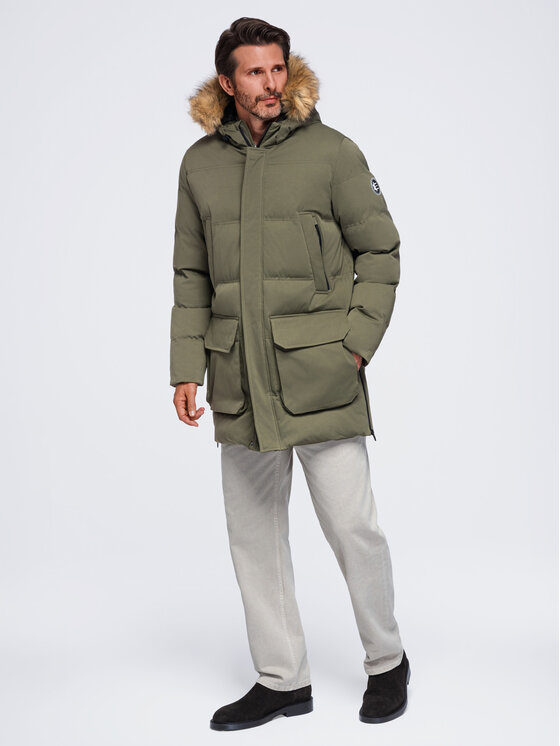 Ombre Ombre Parka OM-JALJ-0310 Zielony ciemny Loose Fit