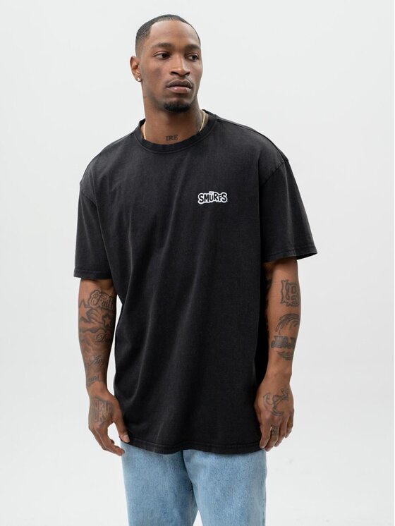 Smerfy Smerfy T-Shirt Szeroka Luźna Papa Ewolucja 121525 Czarny Oversize