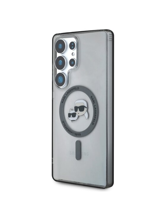 Etui na telefon KARL LAGERFELD, Czarne, Button Karl & Choupette Heads Printed Logo MagSafe