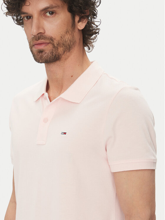 Tommy Jeans Tommy Jeans Тениска с яка и копчета DM0DM20676 Розов Slim Fit