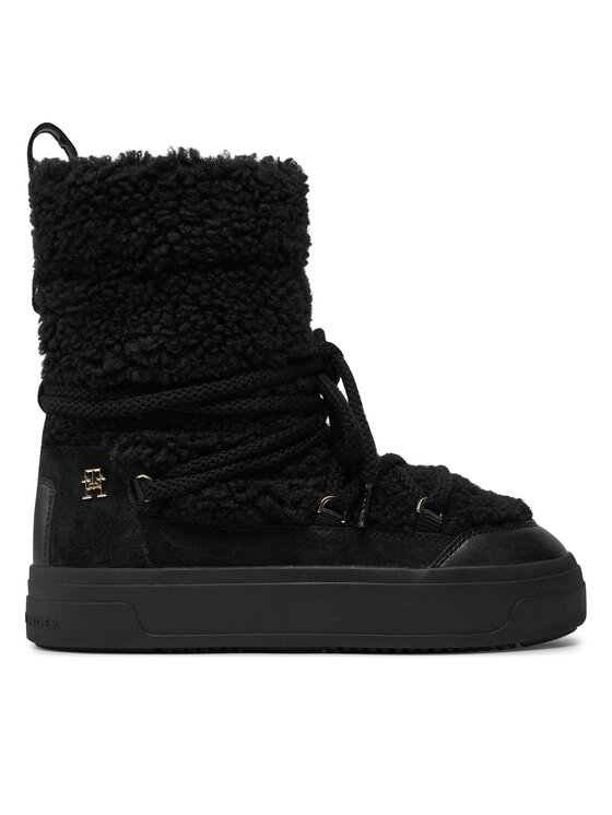 Cizme de zăpadă Tommy Hilfiger Lace-Up Faux Shearling Snowboot FW0FW08252 Negru