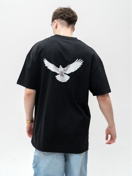 MyStars MyStars T-Shirt Szeroka luźna ptak 128670 Czarny Oversize