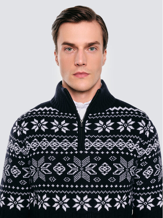 BIG STAR BIG STAR Sweter KEVINO Granatowy Basic Fit