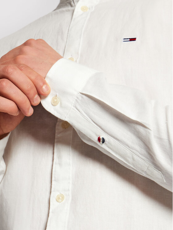 Tommy Jeans Marškiniai Tjm Mao Linen Blend DM0DM10617 Balta Slim Fit •  Modivo.lt