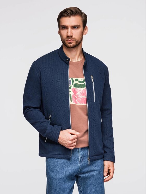 Ombre Ombre Kurtka przejściowa OM-JANP-0229 Niebieski Regular Fit