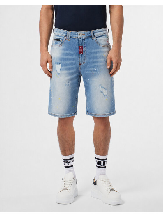PHILIPP PLEIN PHILIPP PLEIN Džínsové šortky 31790 Modrá Loose Fit