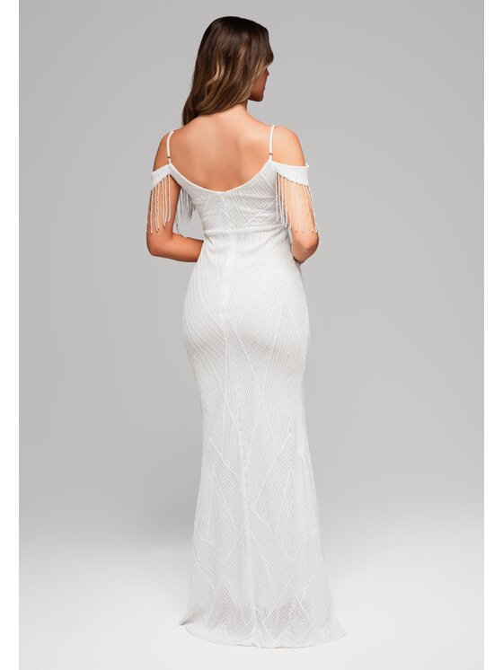Ombre Ombre Sukienka wieczorowa LA-OM-DLR110 Kremowy Regular Fit