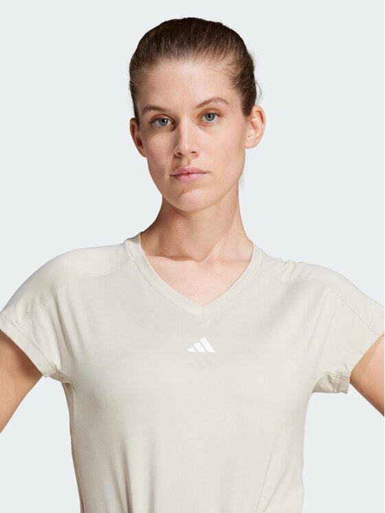 adidas adidas Koszulka techniczna AEROREADY Train Essentials Minimal Branding V-Neck Tee Beżowy Slim Fit