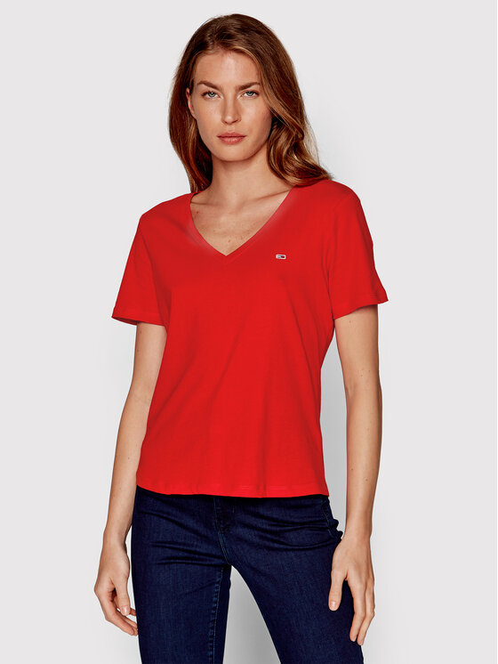 Női Póló Tommy Jeans, Méret: XXS, Piros, DW0DW14617