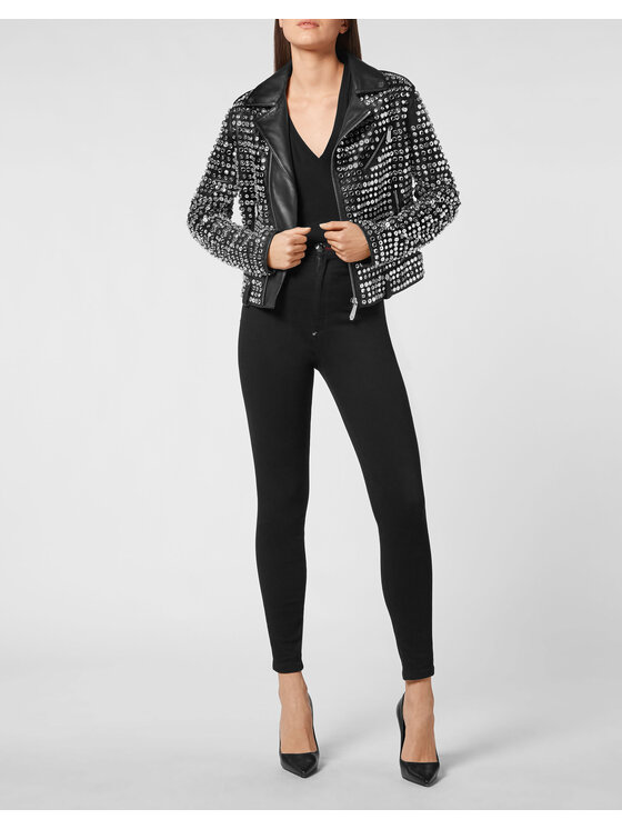 PHILIPP PLEIN PHILIPP PLEIN Giacca di pelle 6285 Nero Slim Fit