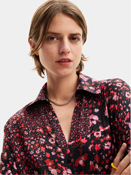 Desigual Desigual Φόρεμα πουκάμισο Candela 24SWVW41 Μαύρο Loose Fit