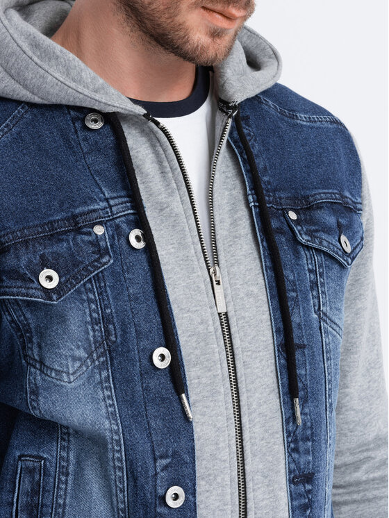 Ombre Ombre Kurtka jeansowa OM-JADJ-0124 Szary Regular Fit
