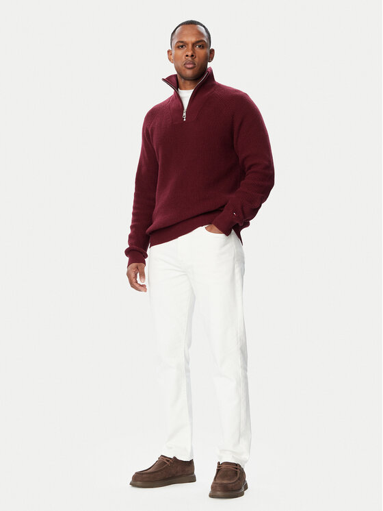 Tommy Hilfiger Tommy Hilfiger Sveter Fisherman MW0MW42531 Bordová Regular Fit