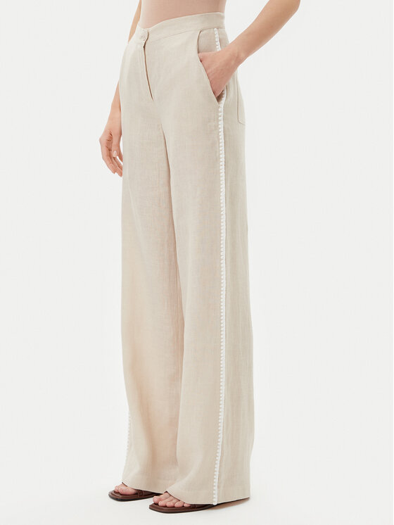 ICONA ICONA Kalhoty z materiálu RP5LE005 Béžová Relaxed Fit