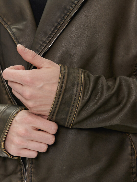 Brave Soul Brave Soul Kurtka z imitacji skóry MJK-CONEYKHAKI Khaki Straight Fit