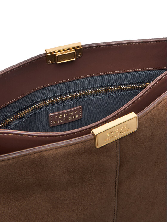 Tommy Hilfiger Tommy Hilfiger Дамска чанта Casual Leather Shoulder Bag Sued AW0AW18201 Кафяв