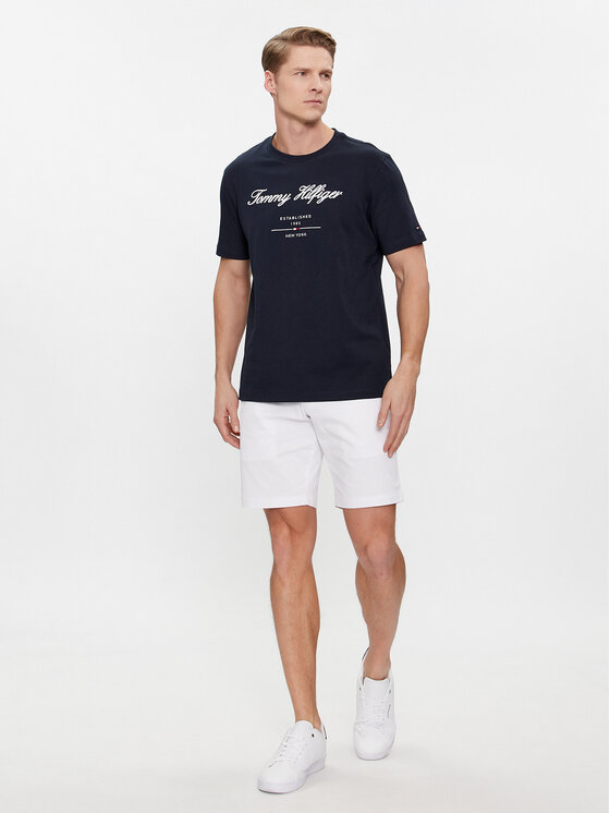 Tommy Hilfiger Tommy Hilfiger T-Shirt Script Logo Tee MW0MW33691 Granatowy Regular Fit