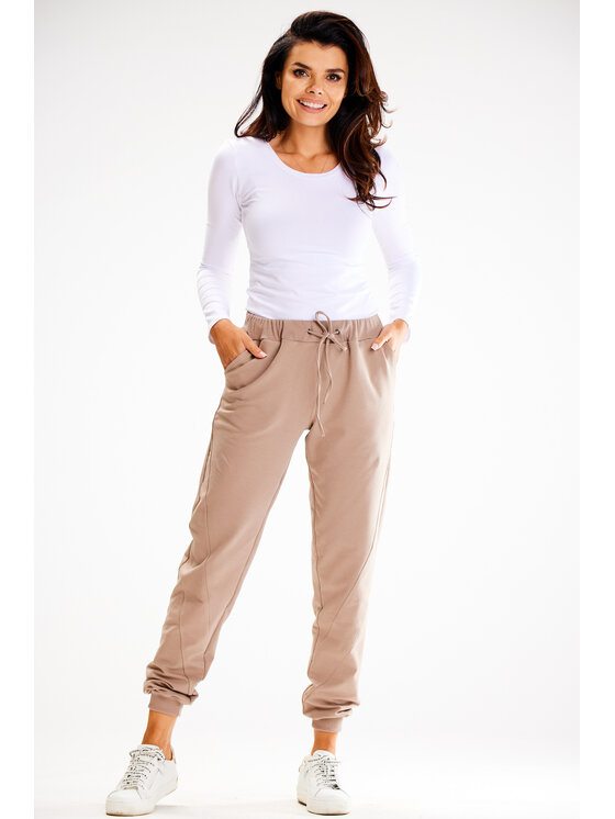 Awama Awama Spodnie damskie A608 Brązowy Basic Fit