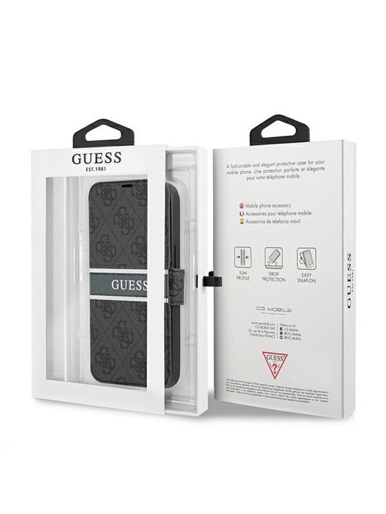 Guess Guess Etui na telefon 4G Stripe Book Szary
