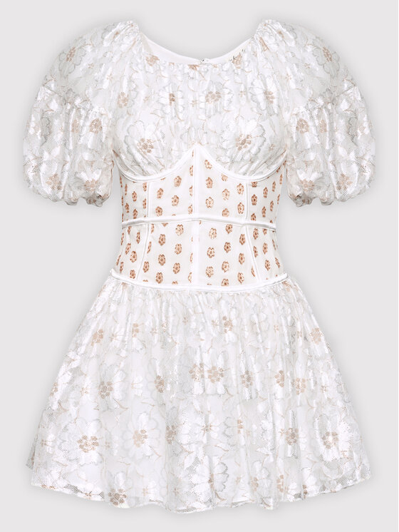 For Love & Lemons For Love & Lemons Cocktail obleka Lupita CD2482 Bela Slim Fit