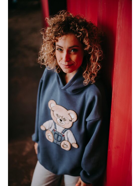 Bejbi Story Bejbi Story Bluza Bluza oversize Andy Teddy dla mamy i taty z kapturem Granatowy Oversize