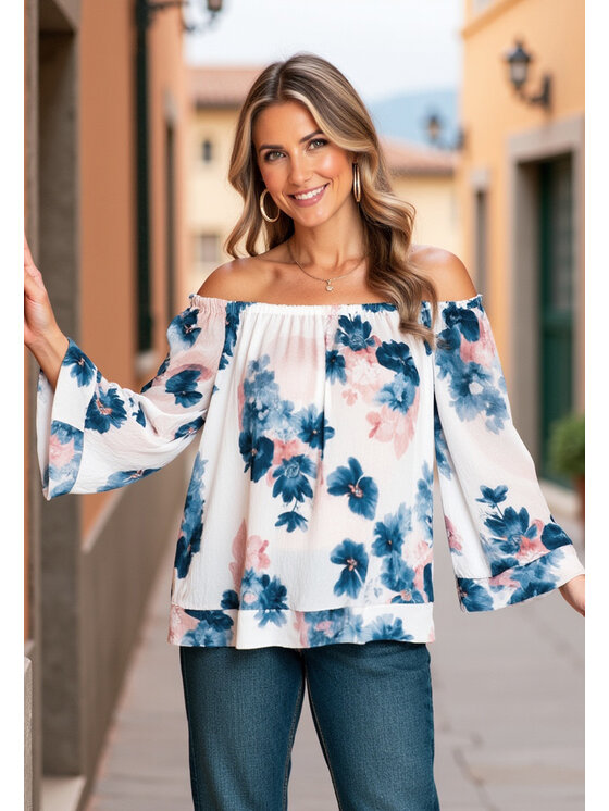 FIGL FIGL Blúzka M1142 Modrá Loose Fit