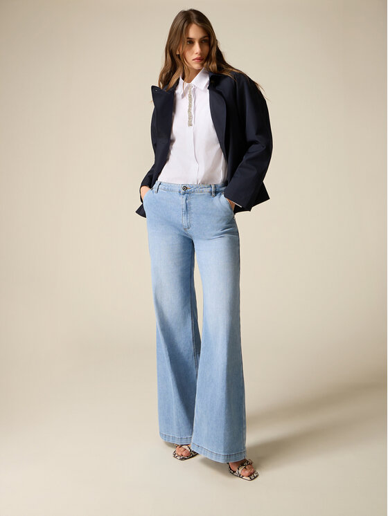 Oltre Oltre Jeansy P460R008887N004 Turkusowy Flare Fit