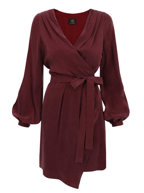 Entelier Entelier Sukienka elegancka kopertowy Bordowy Comfortable Fit