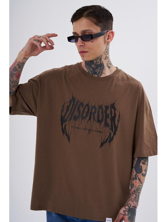 MyStars MyStars T-Shirt Koszulka Z Krótkim Rękawem Oversize Męska Brązowa Machinist Disorder L Brązowy Oversize