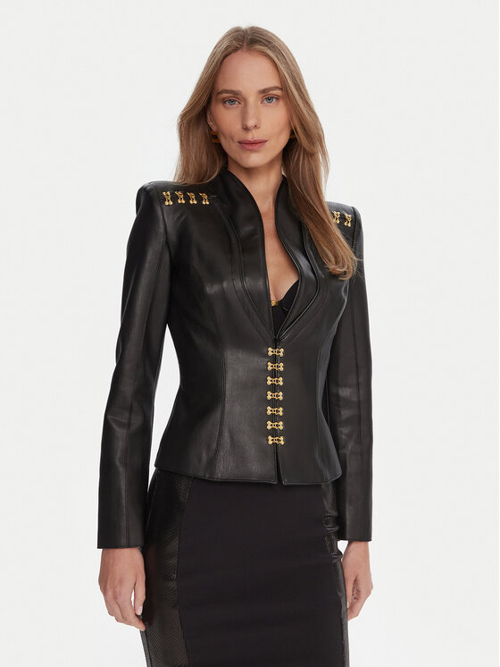 Elisabetta Franchi Elisabetta Franchi Bunda z imitácie kože GI-187-57E2-V680 Čierna Slim Fit
