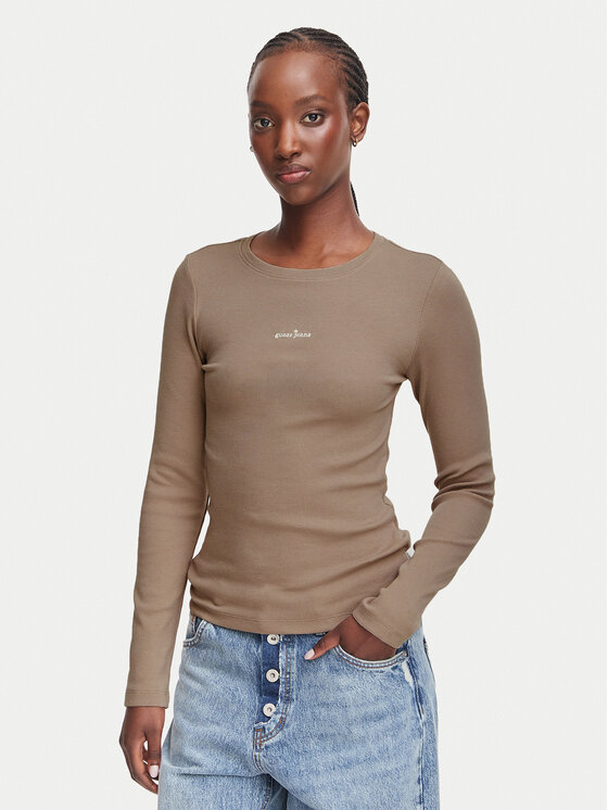 Guess Jeans Guess Jeans Bluzka W6YP14 K3821 Beżowy Slim Fit