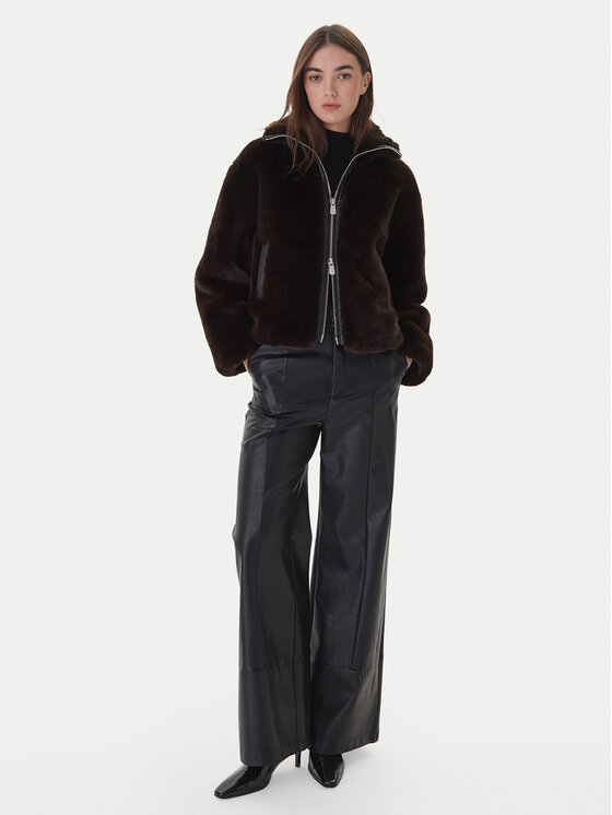 PINKO PINKO Кожено палто 106013 A1ZM Кафяв Regular Fit